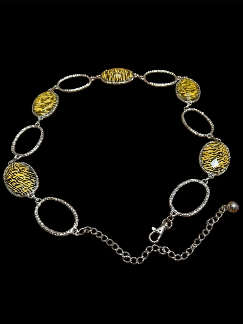 Vintage Cache Tiger Stripe Chain Belt Silver Tone Adjustable 35-40” Y2K Glam